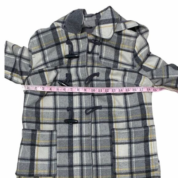Old Navy Plaid Wool Winter Jacket With Hood‎ Toggle Jacket Gray Yellow Small - Picture 6 of 11